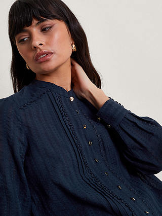 Monsoon Evelyn Cotton Scallop Shirt, Navy