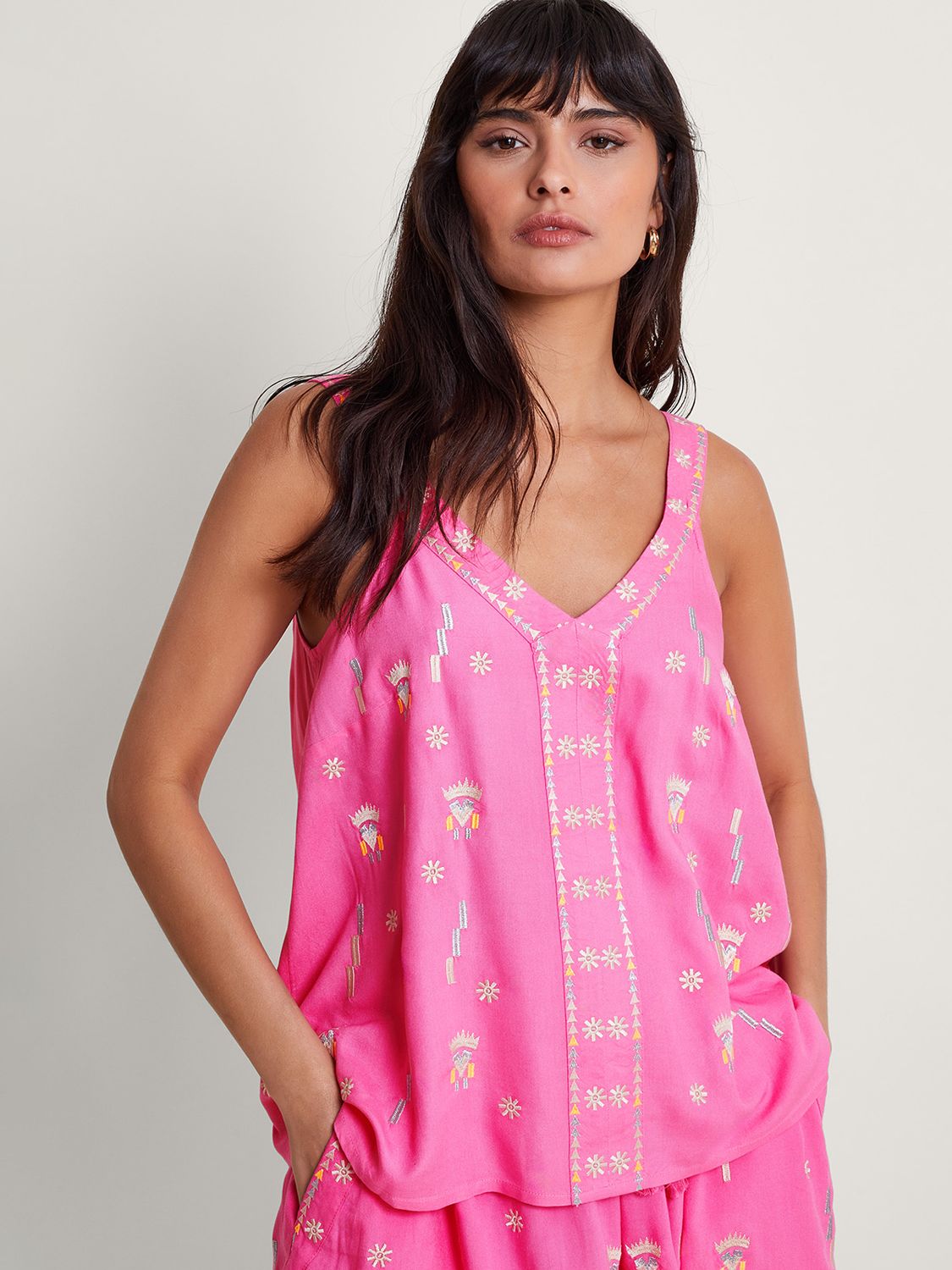 Geometric Abstract Embroidered Cami by Monsoon