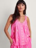 Monsoon Embroidered Cami Sleeveless Top, White/Pink at John Lewis