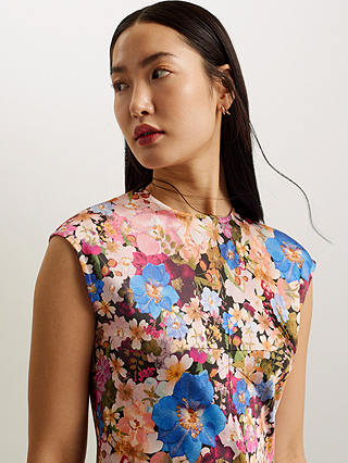 Ted Baker Slanno Floral Print Asymmetric Hem Midi Dress, Multi