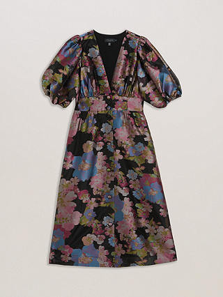 Ted Baker Matsea Button Front Floral Jacquard Dress, Black/Multi