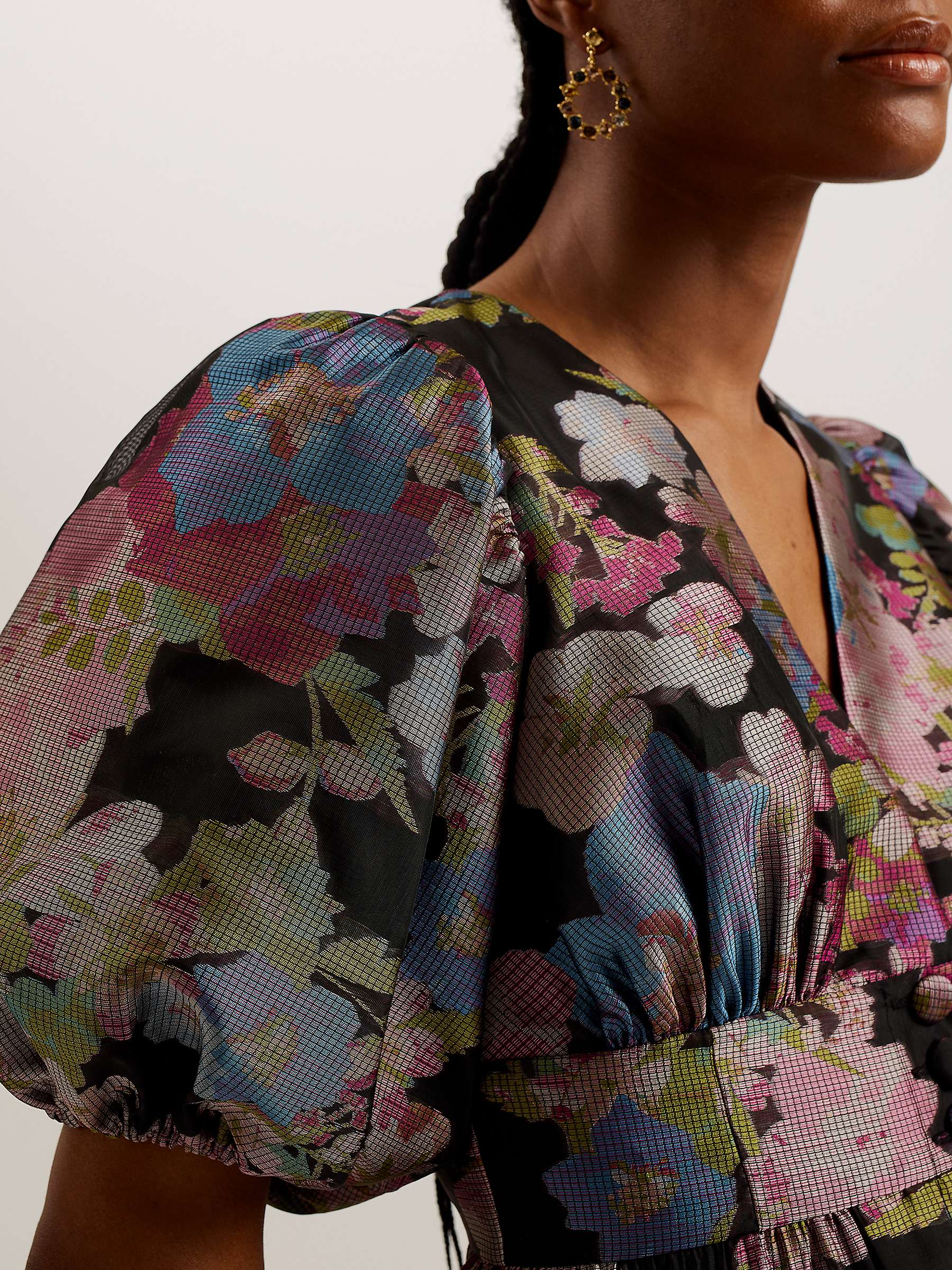 Buy Ted Baker Matsea Button Front Floral Jacquard Dress, Black/Multi Online at johnlewis.com
