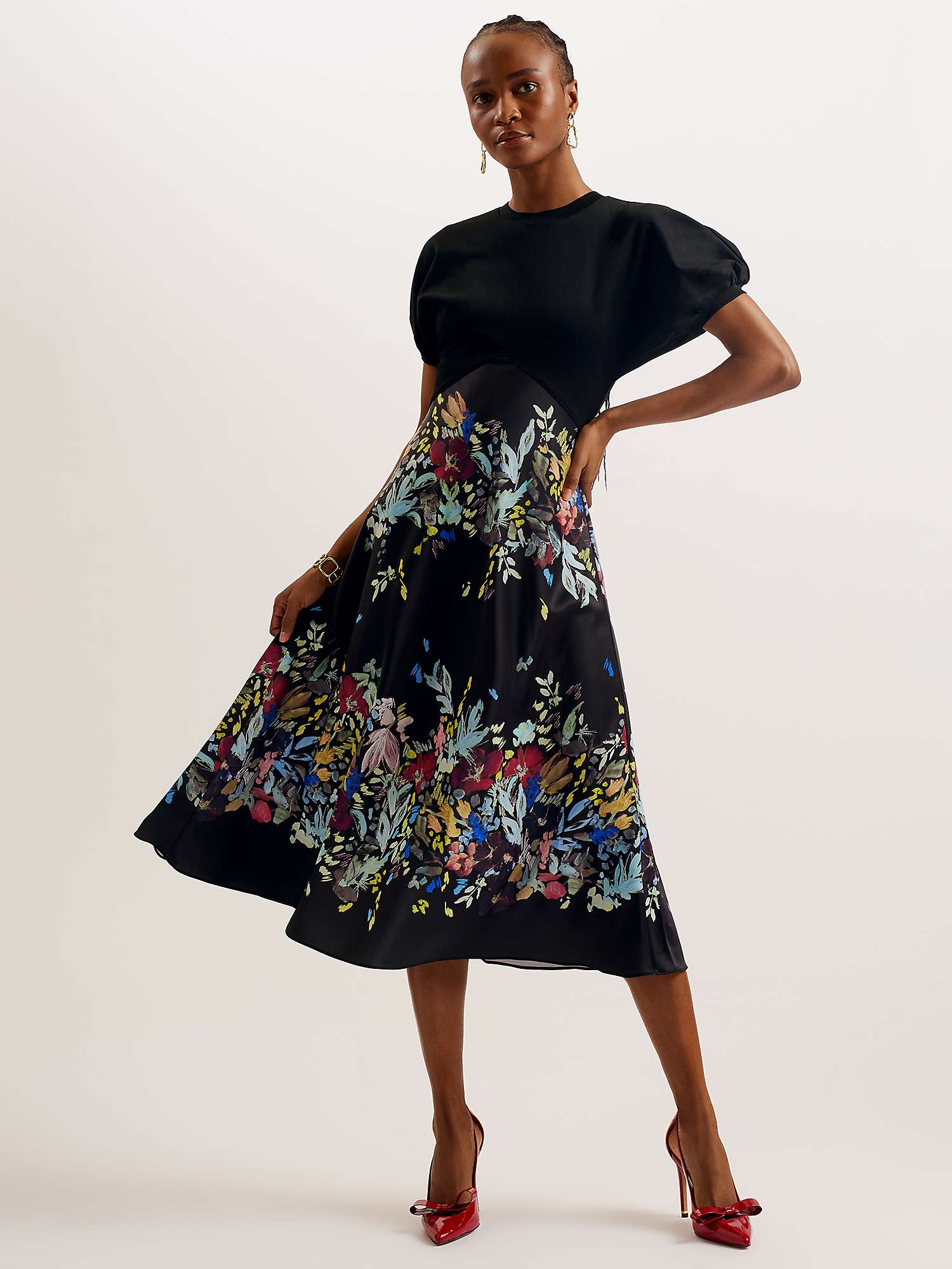 Buy Ted Baker Maulina Floral Skirt Midi Dress, Black/Multi Online at johnlewis.com
