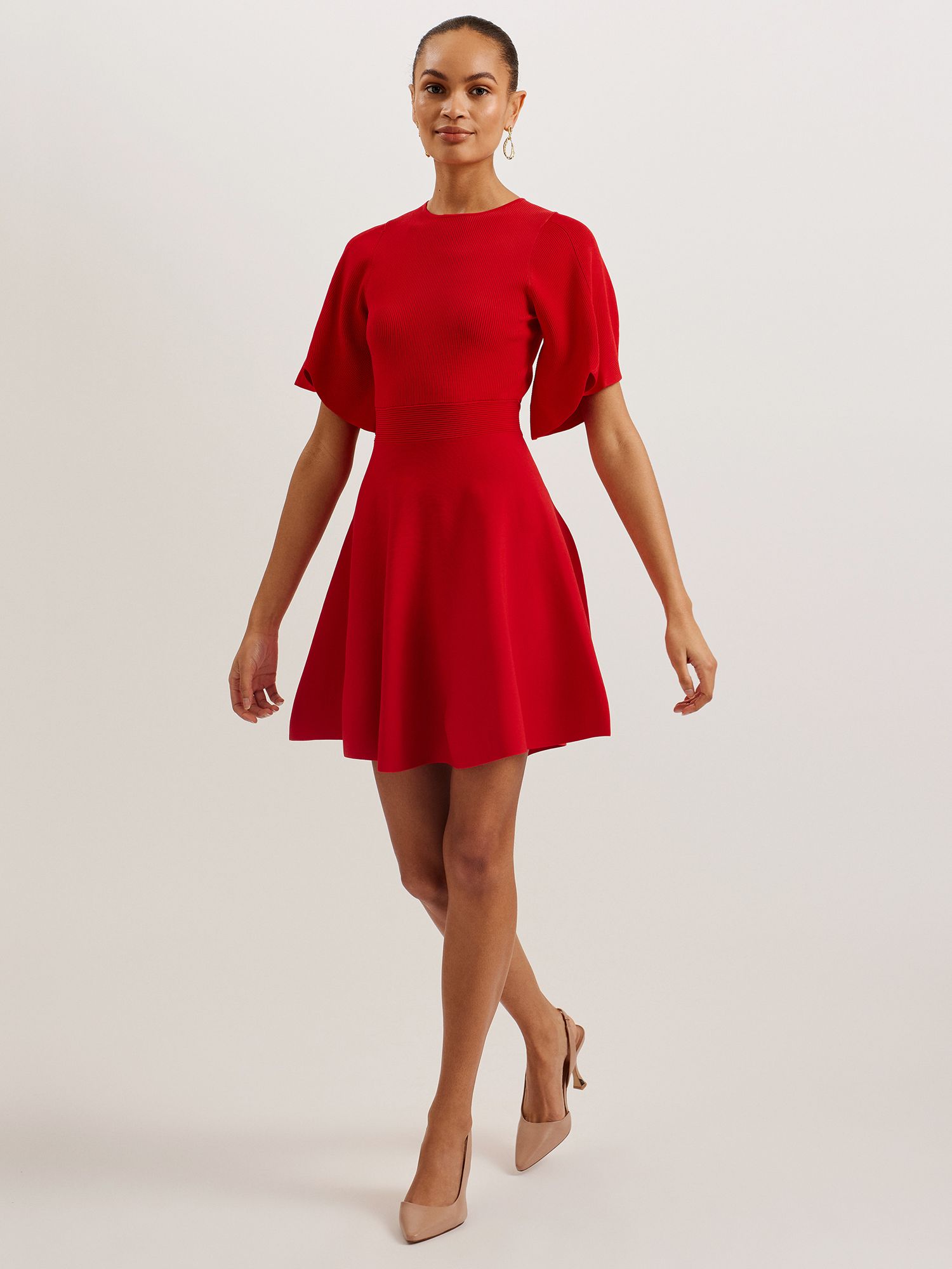 Ted Baker Oliviha Rib Engineered Skater Dress, Red, 6