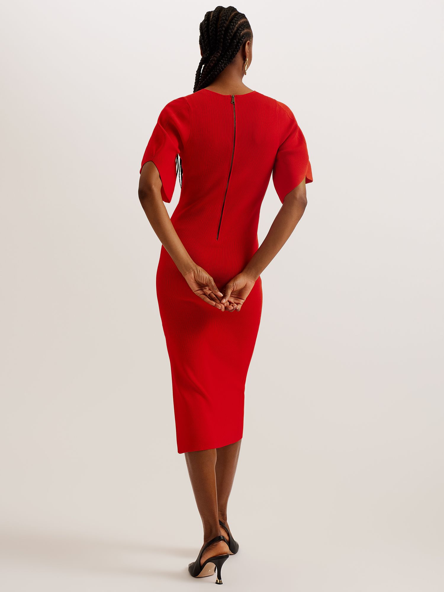 Ted Baker Raelea Rib Engineered Bodycon Midi Dress, Red, 6