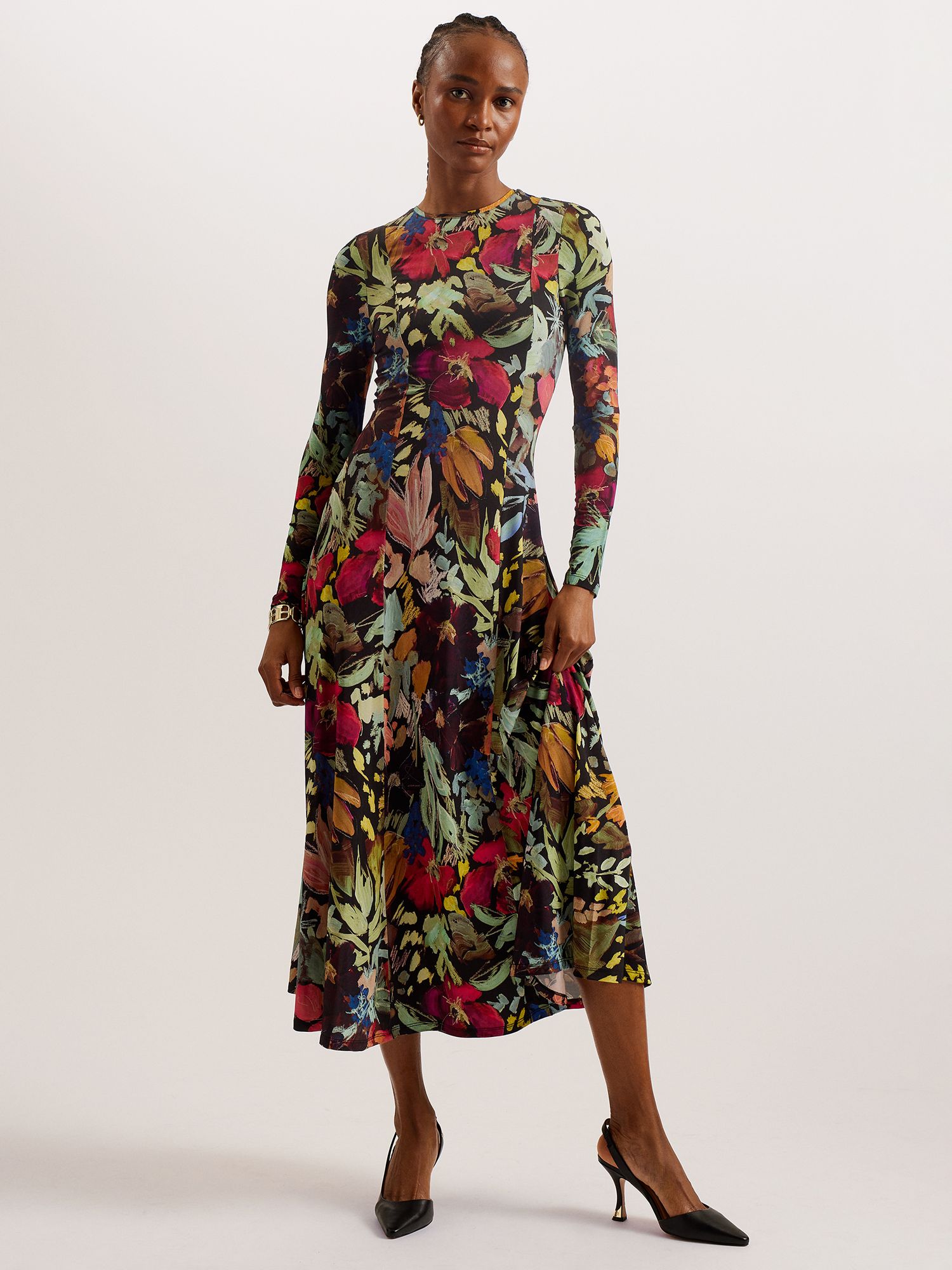 Ted Baker Alexann Abstract Print Jersey Midi Dress, Black/Multi at John ...