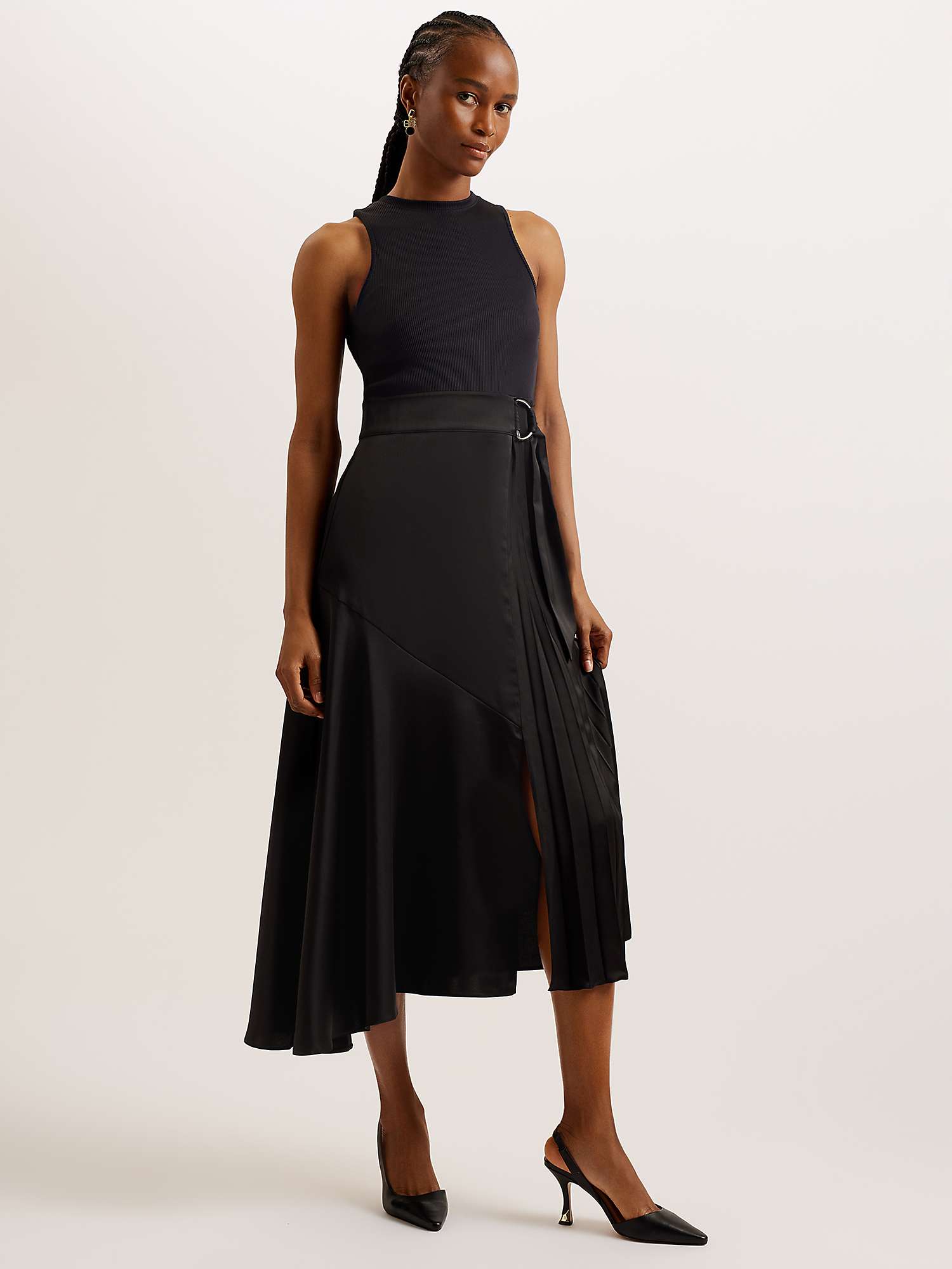 Buy Ted Baker Wiiloww Satin Skirt Midi Dress, Black Online at johnlewis.com