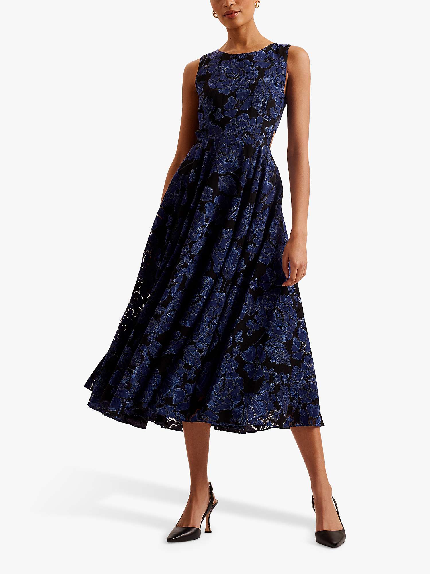 Buy Ted Baker Occhito Textured Floral Print Cut Out Midi Dress, Navy Online at johnlewis.com