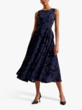 Ted Baker Occhito Textured Floral Print Cut Out Midi Dress, Navy