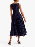 Ted Baker Occhito Textured Floral Print Cut Out Midi Dress, Navy, Navy