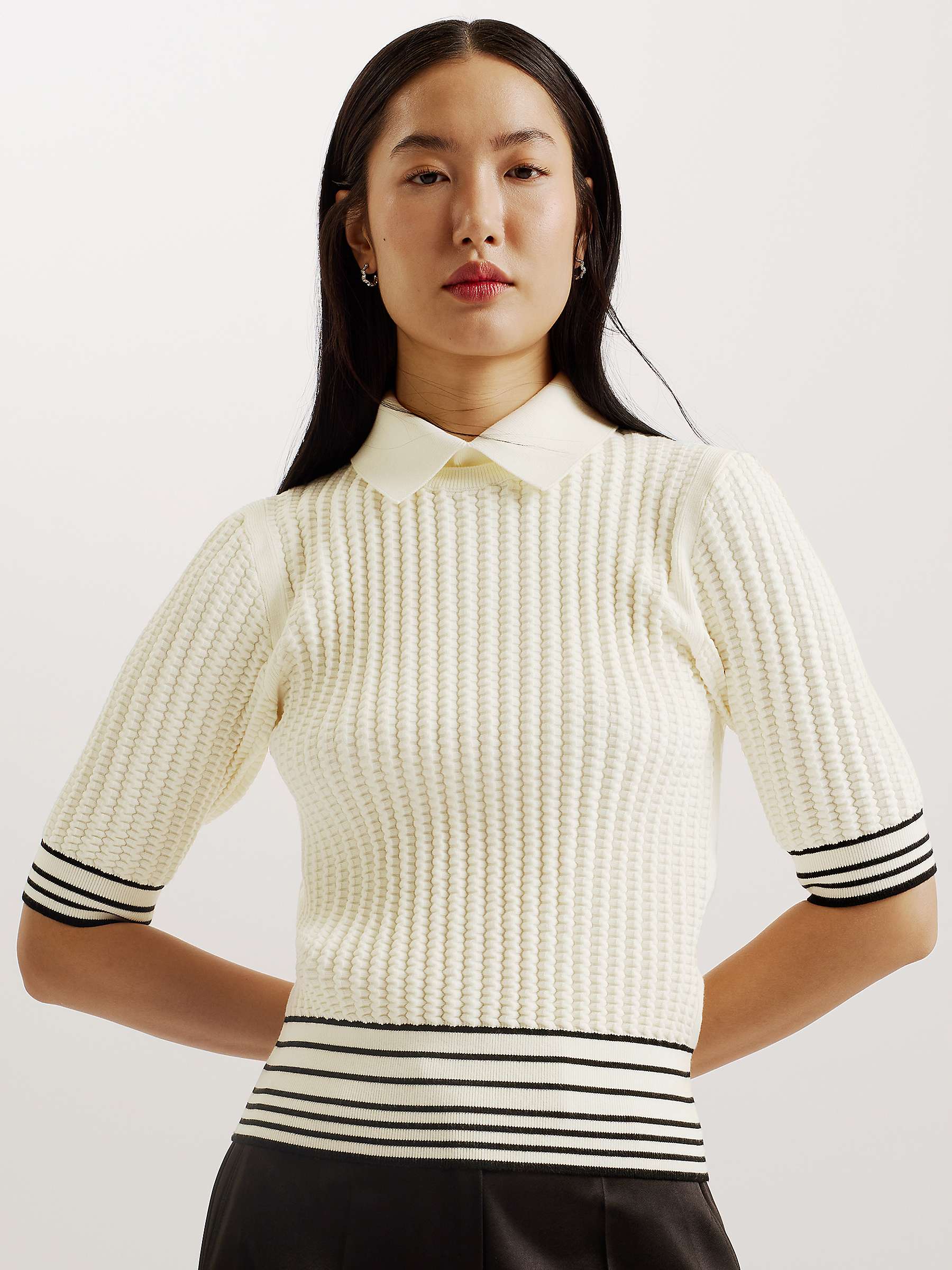 Buy Ted Baker Morliee Puff Sleeve Knitted Top, Ivory/Black Online at johnlewis.com