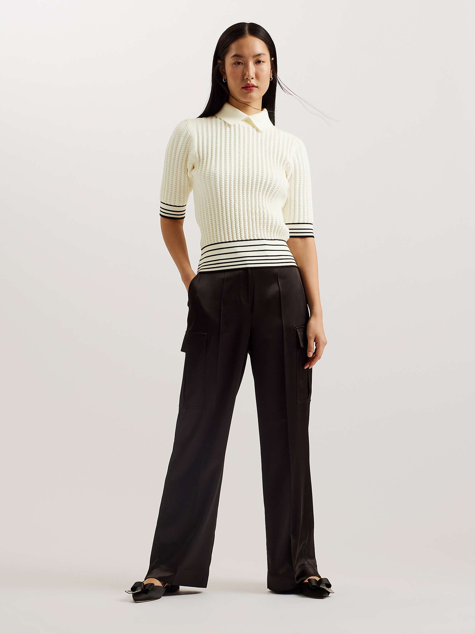 Buy Ted Baker Morliee Puff Sleeve Knitted Top, Ivory/Black Online at johnlewis.com