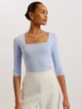 Ted Baker Vallryy Square Neck Fitted Knit Top, Light Blue