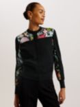 Ted Baker Iileena Floral Panel Cardigan, Black/Multi, Black/Multi