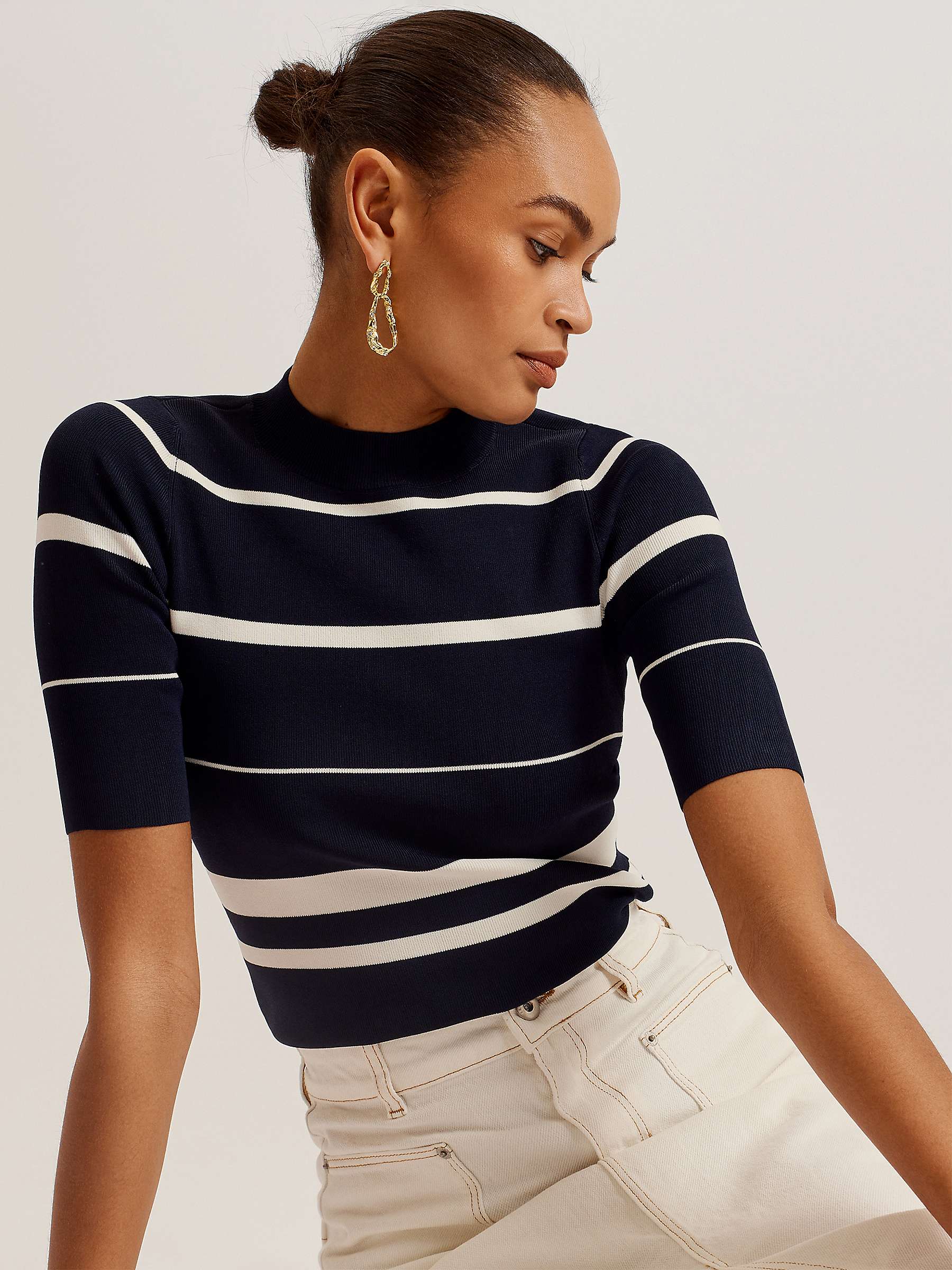 Buy Ted Baker Makarin Striped Rib Knit Top, Navy/Ivory Online at johnlewis.com