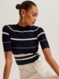 Ted Baker Makarin Striped Rib Knit Top, Navy/Ivory