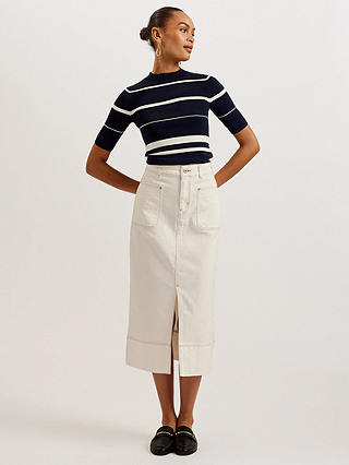Ted Baker Makarin Striped Rib Knit Top, Navy/Ivory