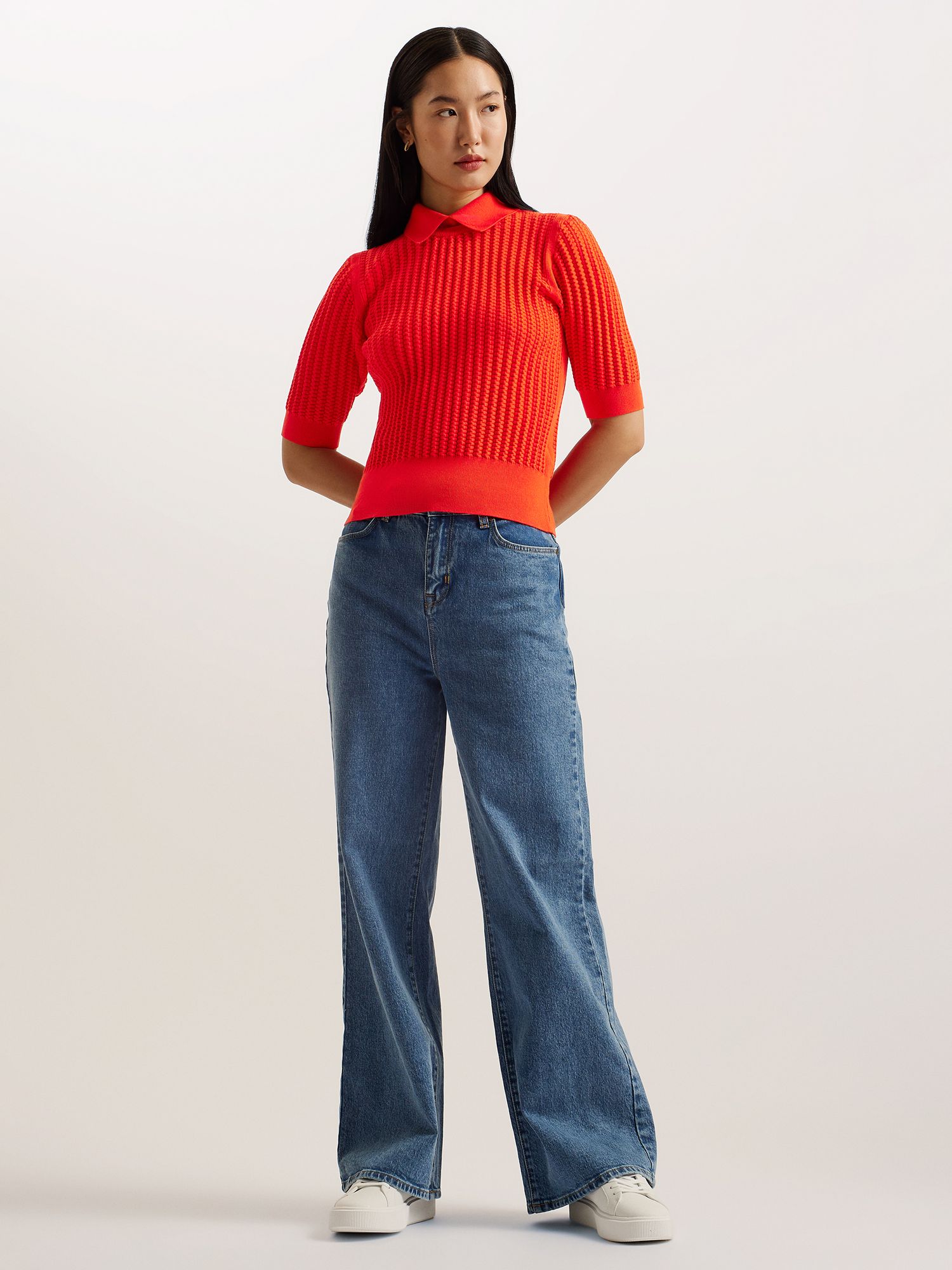Buy Ted Baker Morliee Textured Knit Top, Red Online at johnlewis.com