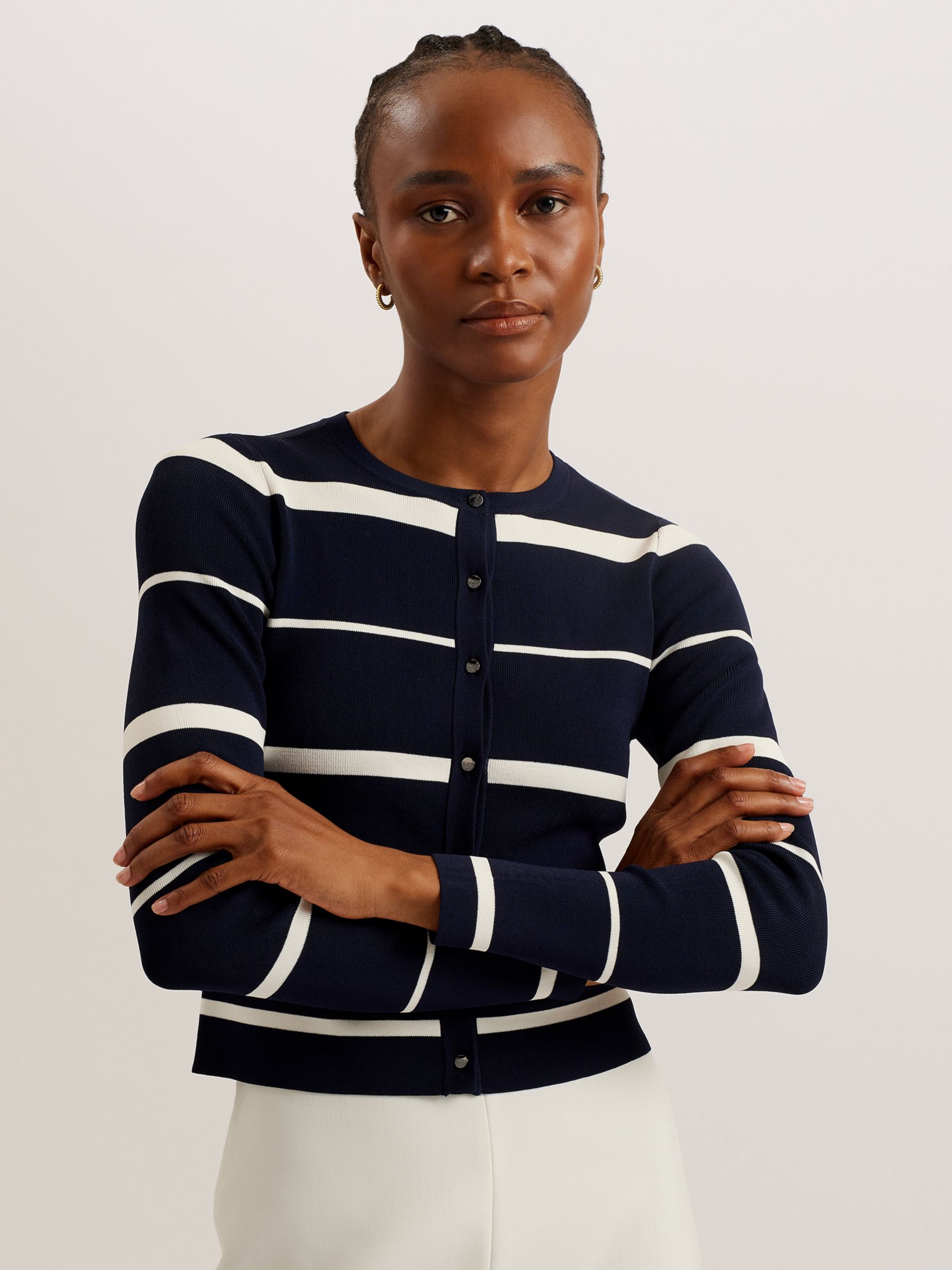 Buy Ted Baker Eloriaa Striped Fitted Cardigan, Navy/Ivory Online at johnlewis.com