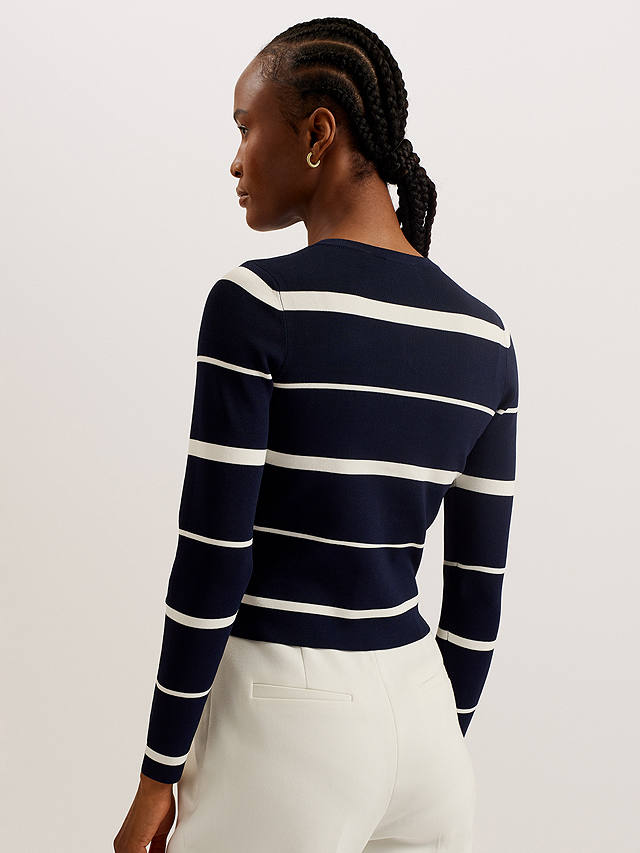 Ted Baker Eloriaa Striped Fitted Cardigan, Navy/Ivory