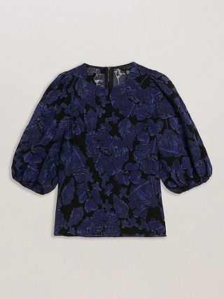 Ted Baker Arpy Textured Floral Print Balloon Sleeve Top, Navy