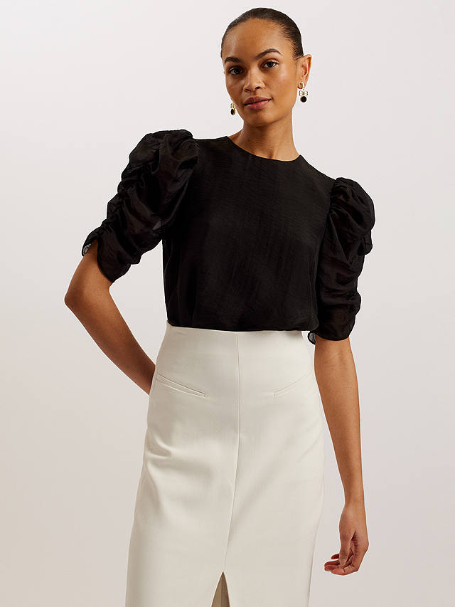 Ted Baker Sachiko Ruched Puff Sleeve Organza Top, Black