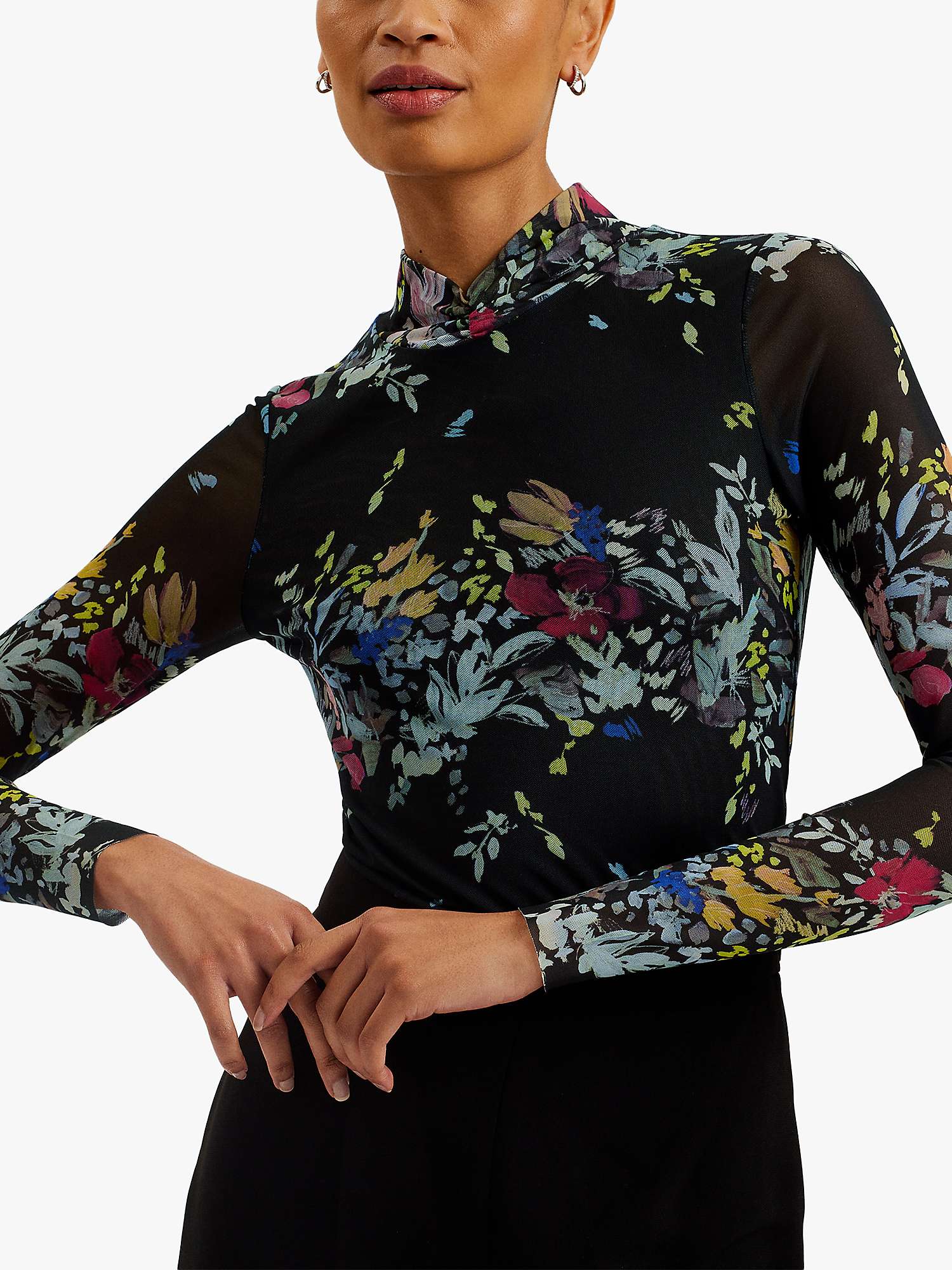 Buy Ted Baker Amandha Floral Print Mesh Top, Black/Multi Online at johnlewis.com