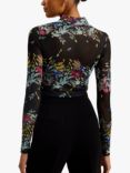 Ted Baker Amandha Floral Print Mesh Top, Black/Multi