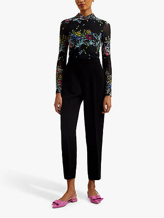 Ted Baker Amandha Floral Print Mesh Top, Black/Multi