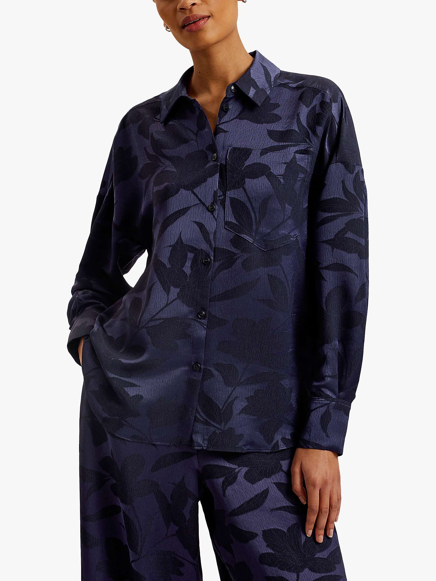 Buy Ted Baker Bormida Floral Print Oversized Shirt, Navy Online at johnlewis.com