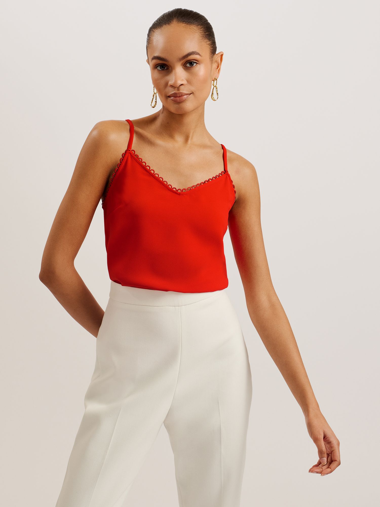 Ted Baker Andreno Scallop Trim Cami Top, Red Mid at John Lewis & Partners