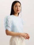 Ted Baker Sachiko Ruched Puff Sleeve Organza Top, Light Blue