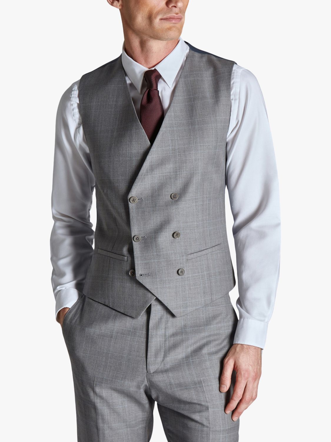 Ted Baker Soft Check Wool Blend Slim Fit Waistcoat, Grey, 38R