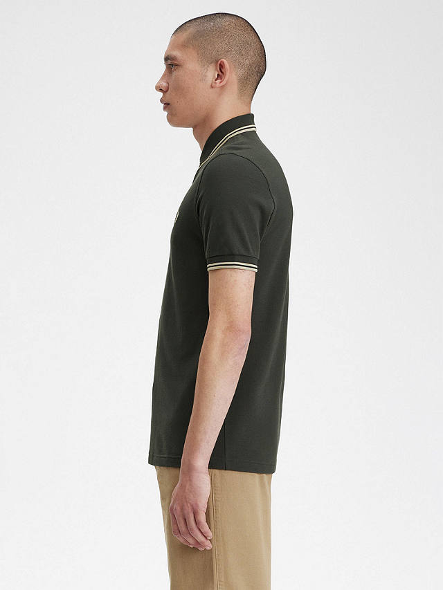 Fred Perry Twin Tipped Short Sleeve Polo Shirt, Fieldgreen/Oatme