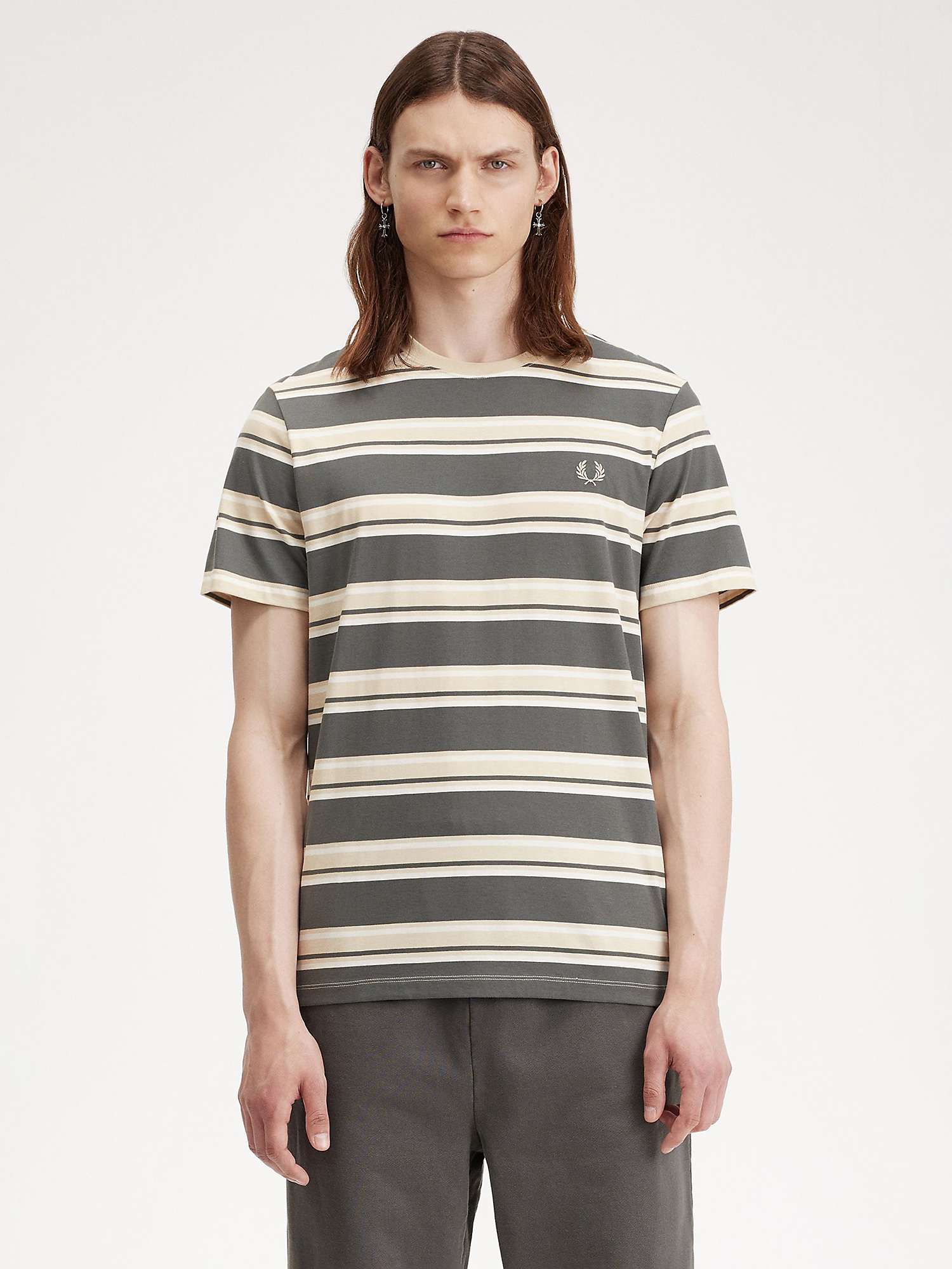 Buy Fred Perry Yarn Dye Stripe T-Shirt, Fieldgreen/Oatmeal Online at johnlewis.com