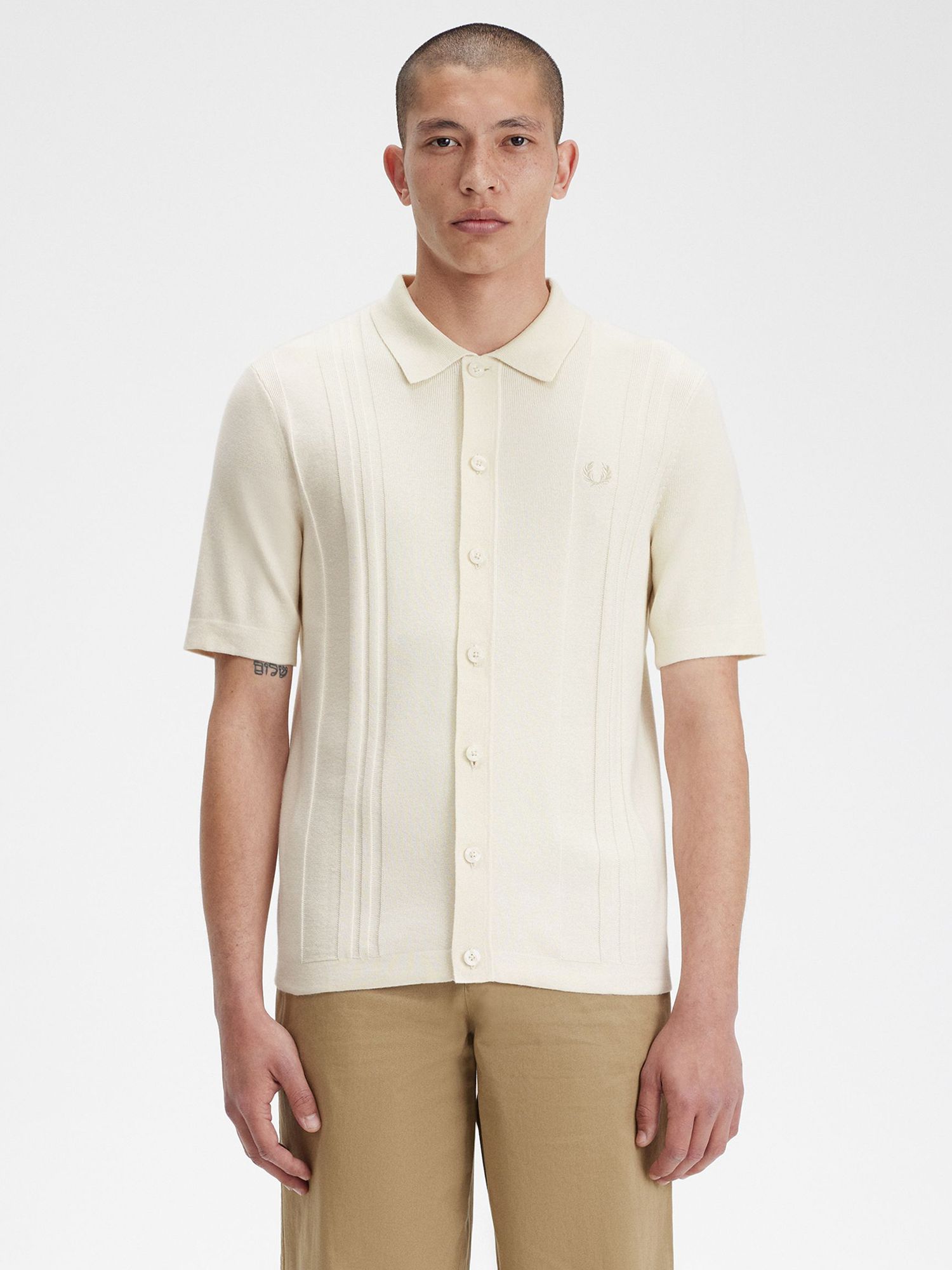 Fred Perry Button Knit Shirt, Ecru, M
