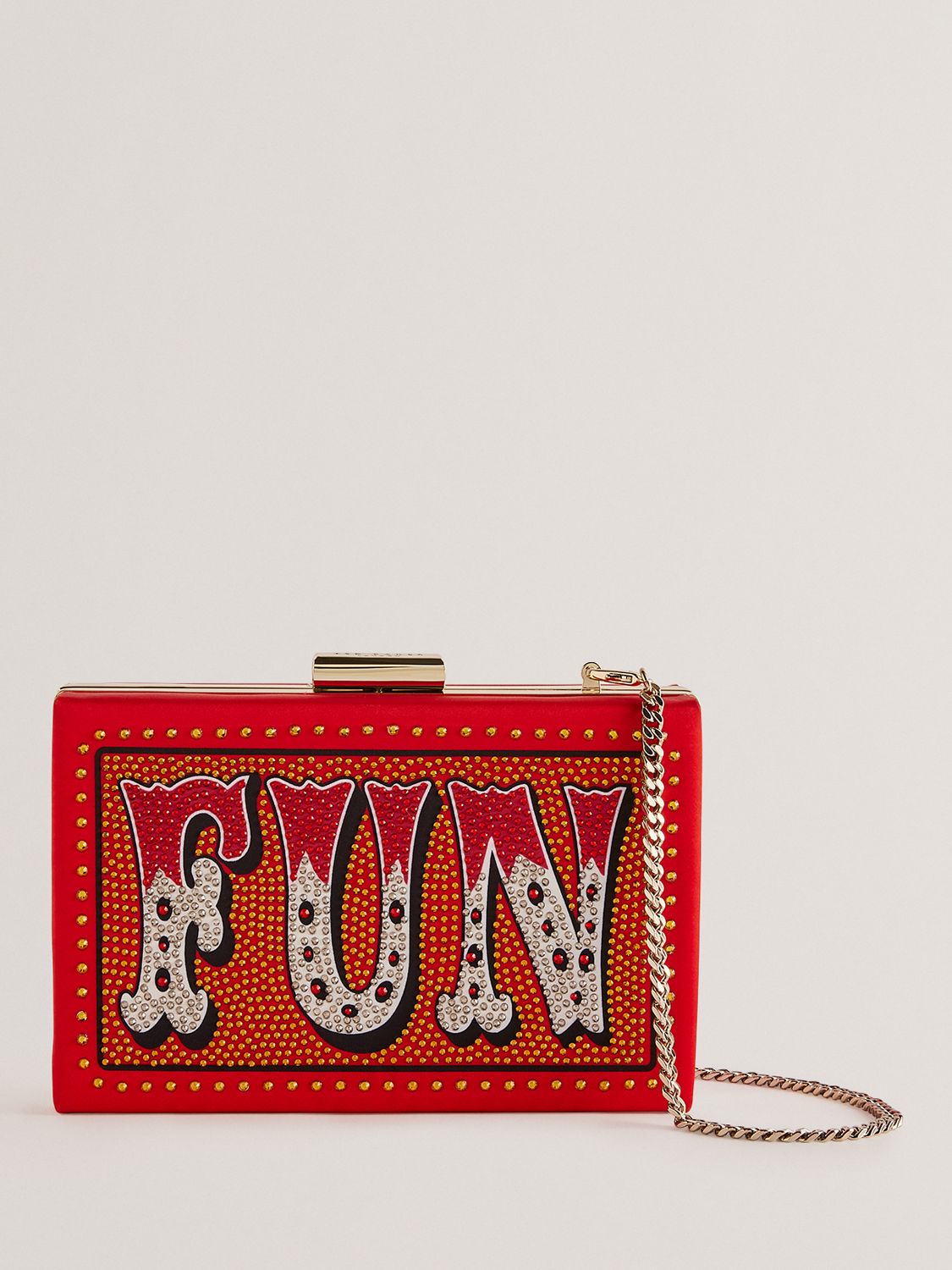 Ted Baker Funia Fun Slogan Embellished Box Clutch Bag, Red, One Size