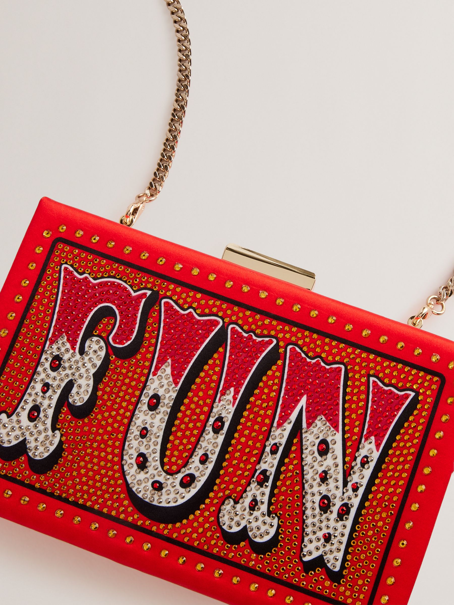 Ted Baker Funia Fun Slogan Embellished Box Clutch Bag, Red, One Size