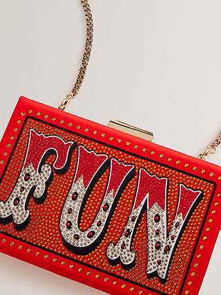 Ted Baker Funia Fun Slogan Embellished Box Clutch Bag, Red