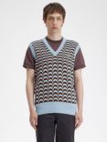 Fred Perry Jacquard Knitted Tank Jumper, Blue/Black, Blue/Black