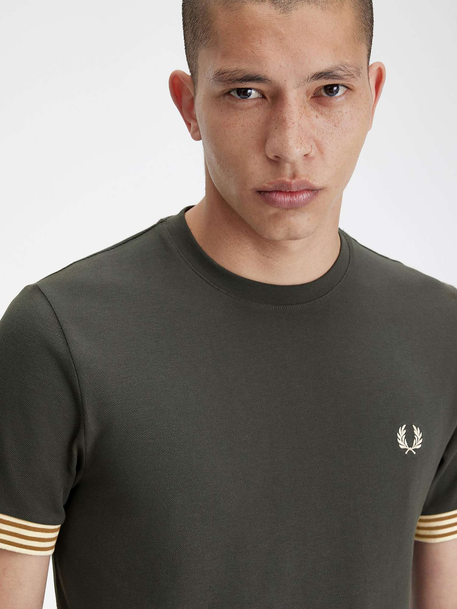 Buy Fred Perry Stripe Cuff T-Shirt, Green/Multi Online at johnlewis.com