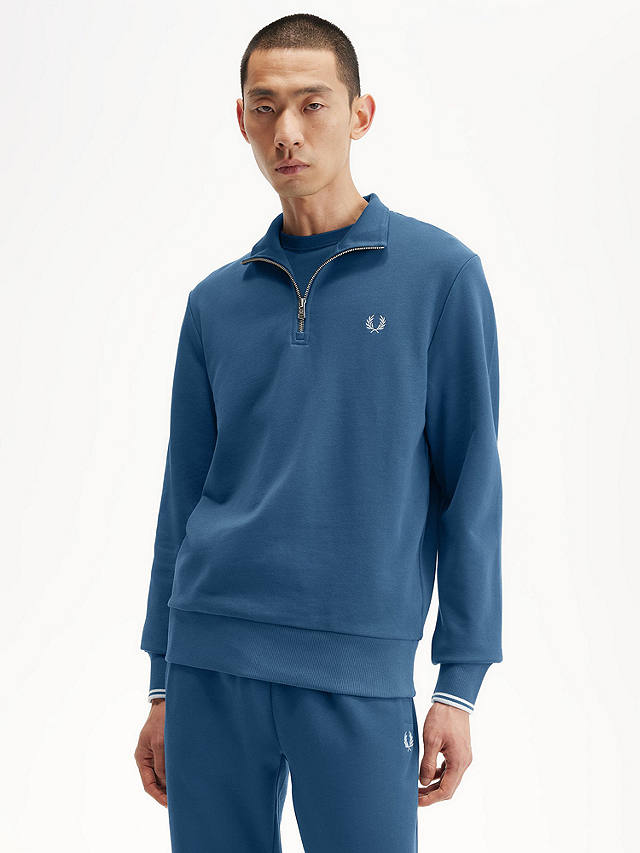 Fred Perry Half Zip Sweatshirt, Mdnghtbl/Lghice