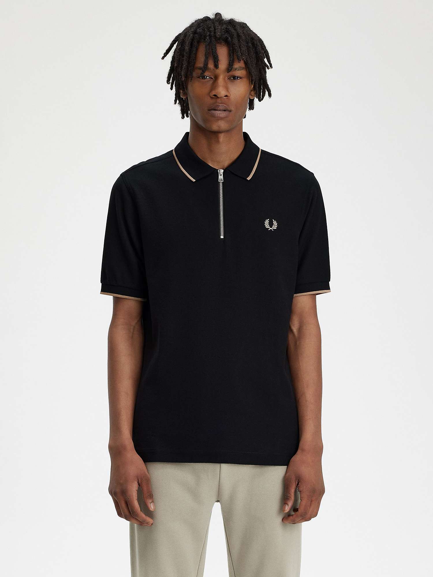 Buy Fred Perry Cotton Crepe Piqué Polo Shirt, Black Online at johnlewis.com