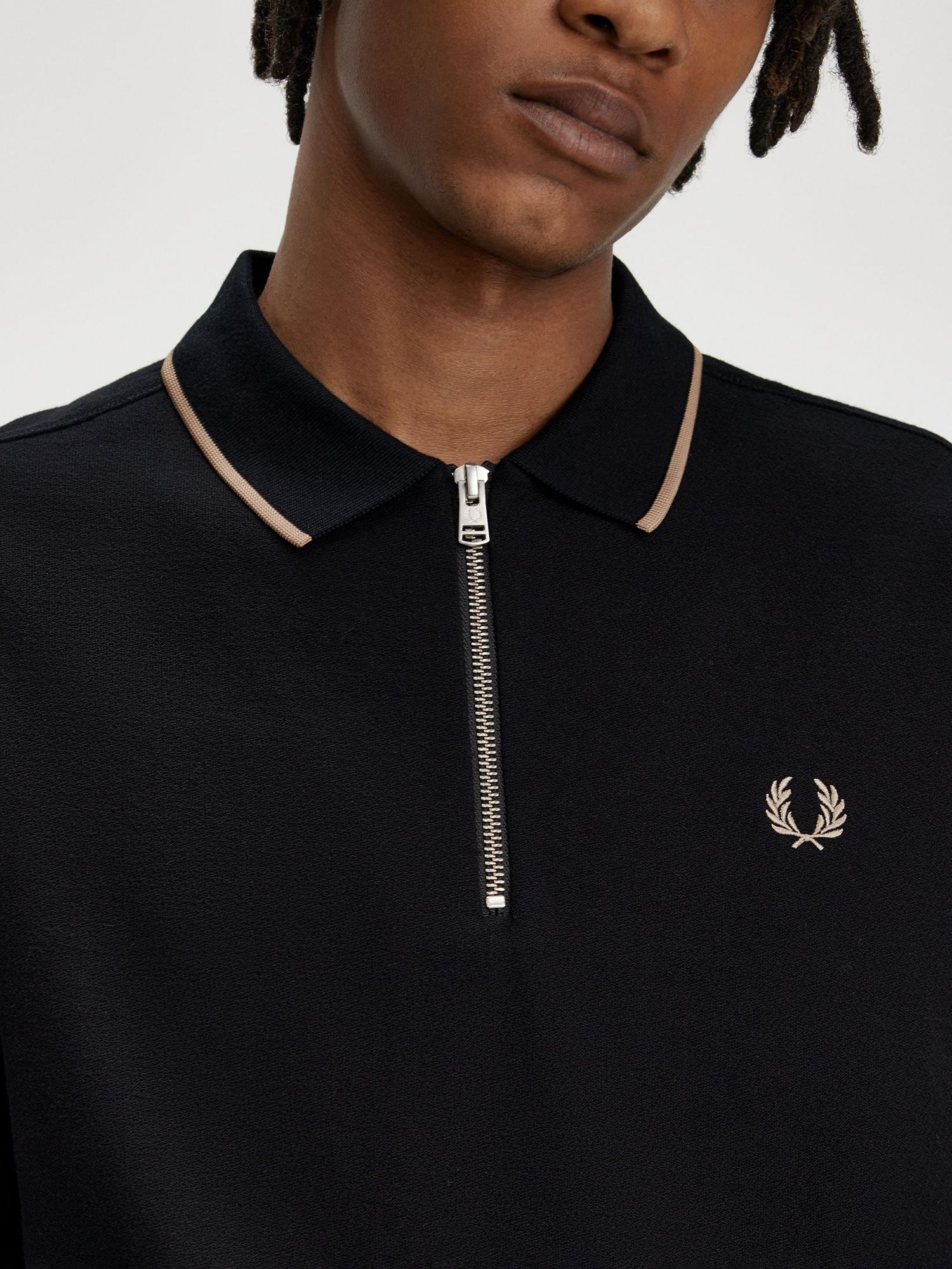 Buy Fred Perry Cotton Crepe Piqué Polo Shirt, Black Online at johnlewis.com