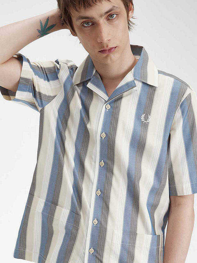 Fred Perry Cotton Revere Collar Shirt, Blue/Multi