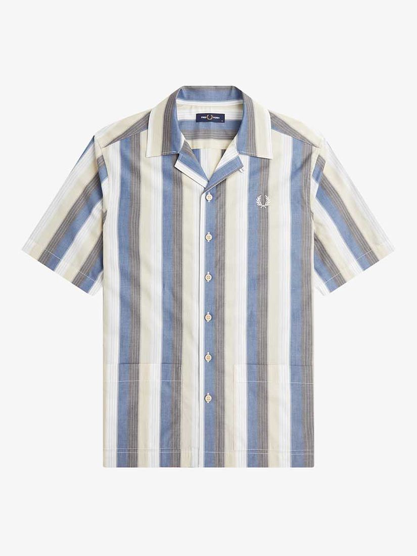 Fred Perry Cotton Revere Collar Shirt, Blue/Multi, S