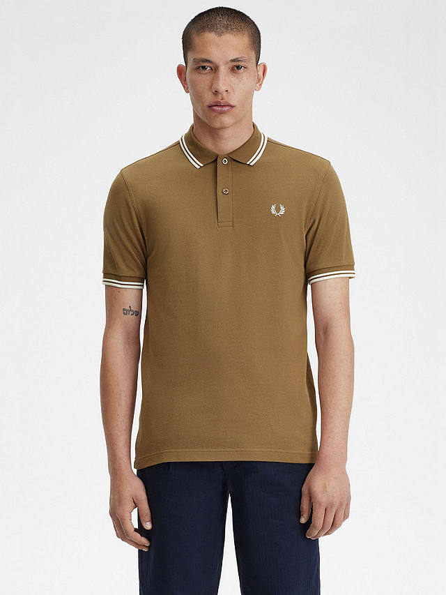 Fred Perry Twin Tipped Short Sleeve Polo Shirt, Brown/Ecru