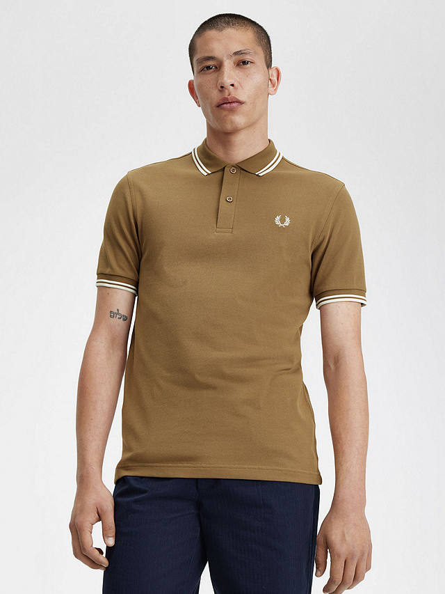 Fred Perry Twin Tipped Short Sleeve Polo Shirt, Brown/Ecru