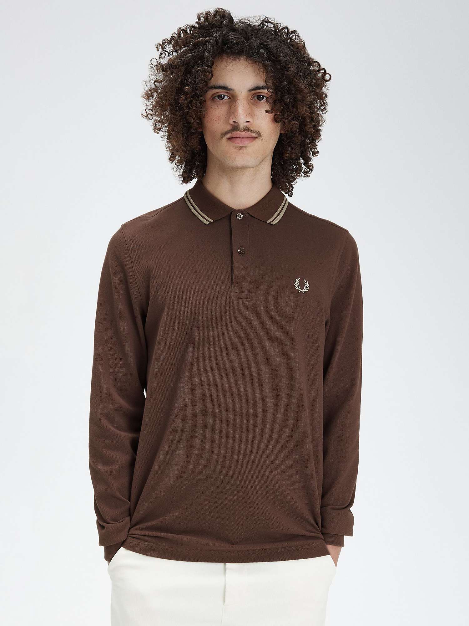Buy Fred Perry Twin Tipped Tennis Long Sleeve Polo Shirt, Brick/Warm Grey Online at johnlewis.com