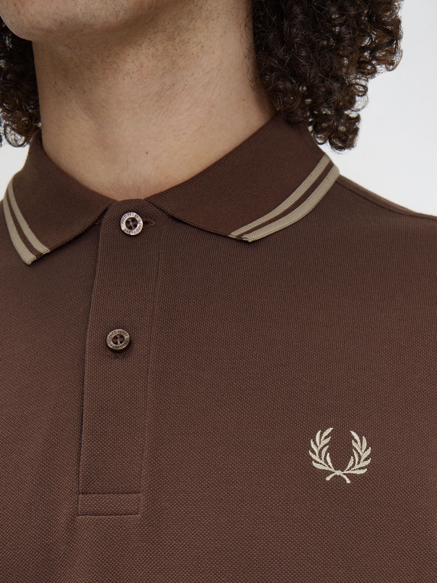 Fred Perry Twin Tipped Tennis Long Sleeve Polo Shirt, Brick/Warm Grey, L